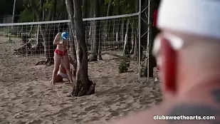 A steamy beach volleyball game turns into a wild threesome adventure