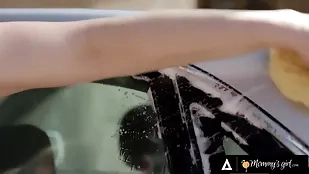 Steamy car wash encounter between Christie Stevens and Emma Starletto