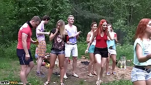 Wild university girls transform a backyard bash into a wild group sexual adventure