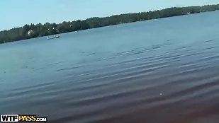 A European girl enjoys a wild boat party with three men