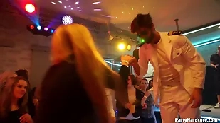 A wild dance party escalates into an outrageous group sex encounter