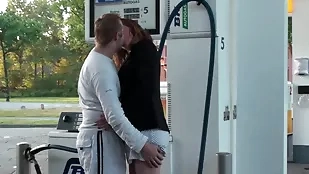 Realistic 720p video of a tall, long-legged white girl getting hardcore fucked outdoors at a gas station