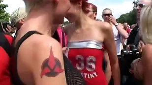 European girls let loose in public at amateur gathering