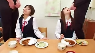 Petite Asian schoolgirls in uniform receive unusual facial in cute undressing video